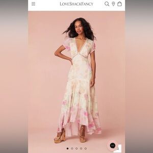 LoveShackFancy Roupell V-Neck Chiffon Maxi Dress